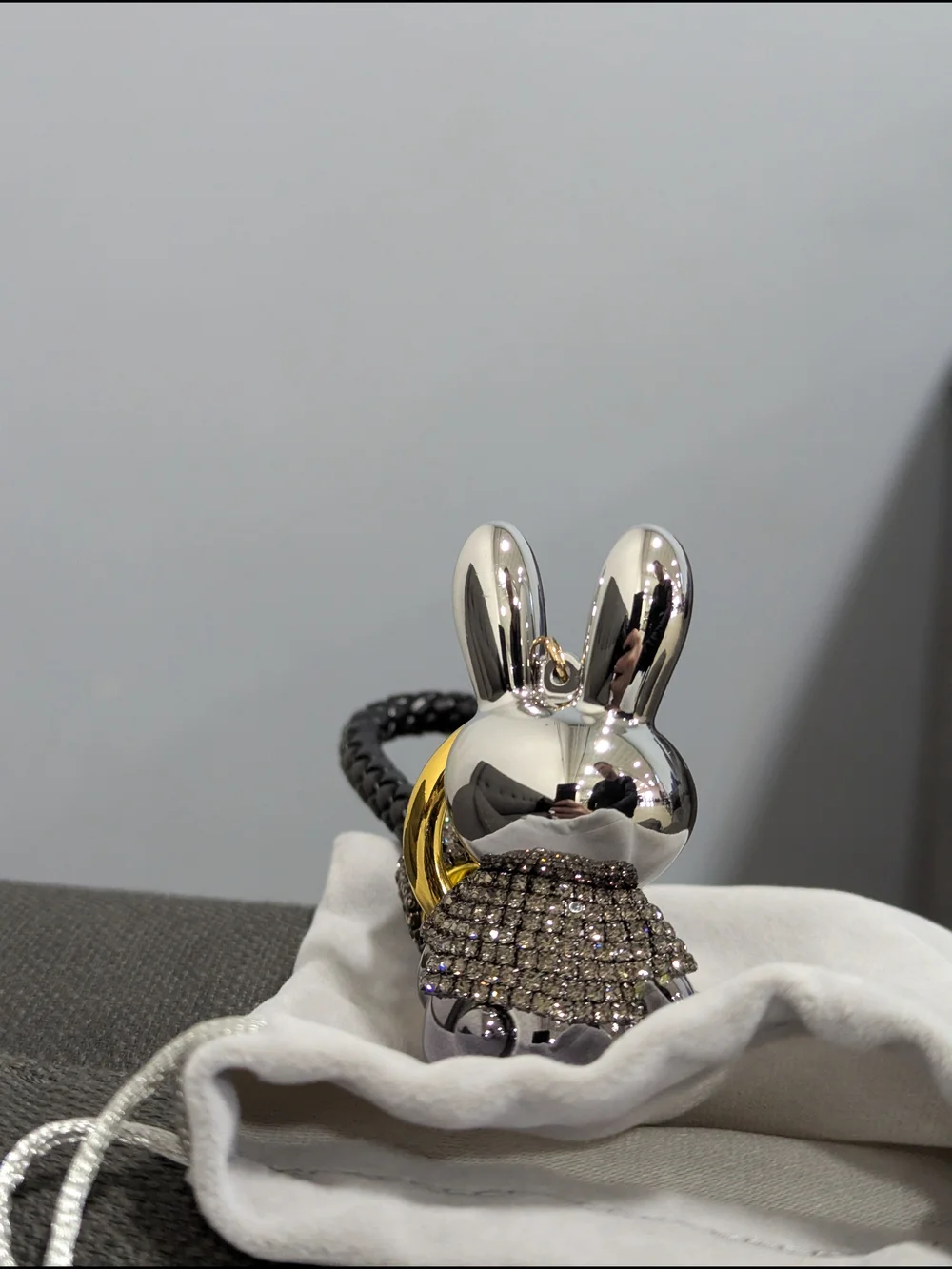 Gunmetal Bunny Bag Charm Black Strap NWOT